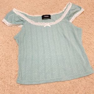 CIDER cropped top with bow and lace detail